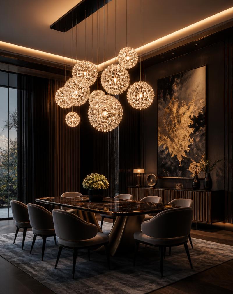 Maatwerk armatuur met warme lichtpunten, ontworpen en gerealiseerd door Lusso Lighting